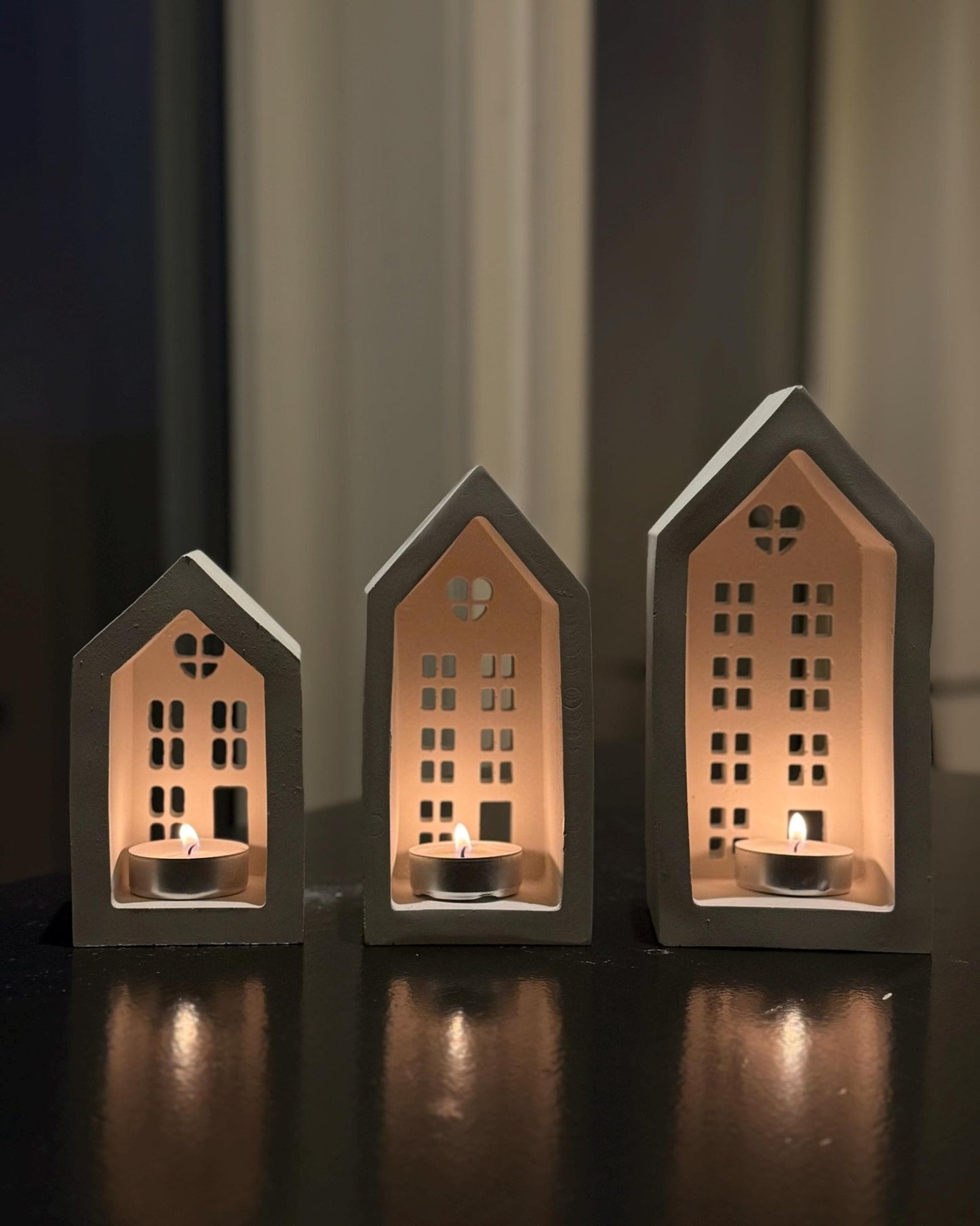 Handcrafted Holiday Candle House - Concrete Christmas Decoration - Dustivy