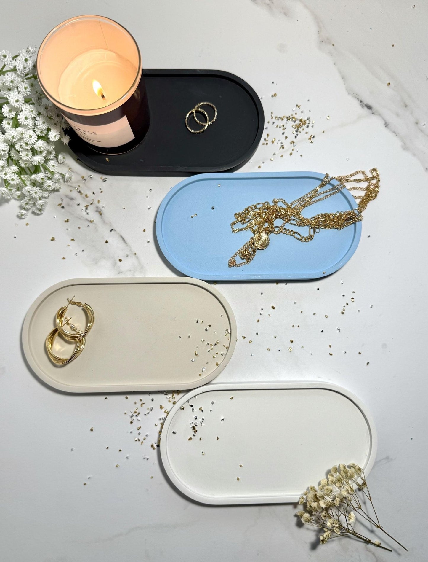 Handmade Concrete Oval Tray – Perfect for Jewelry, Candles, Coffee, Cosmetics, and Perfumes - Dustivy